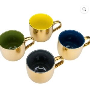 4 Yedi, 15 Oz Porcelain Desert Gold Luxury Mugs -Gold Design/Colored Inside Mugs